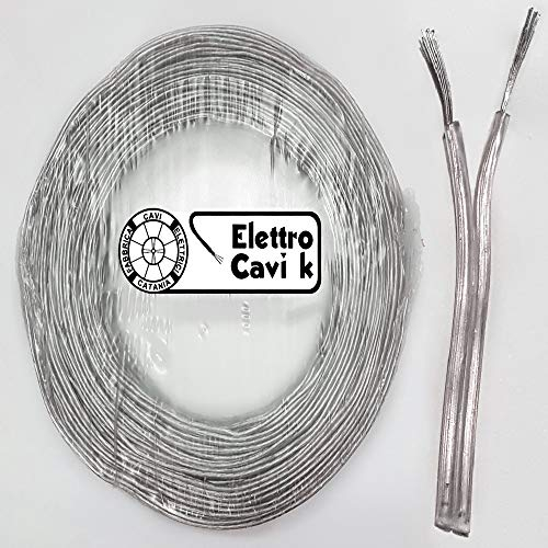 ELETTRO CAVI K - CAVO ELETTRICO PIATTINA BIPOLARE COSTA STRETTA TRASPARENTE 2x0,50 mm² COLOR ARGENTO LAMPADARI BAJOUR 2 POLI IN RAME PROFESSIONALE MADE IN ITALY 100 METRI