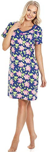 Camille Womens Smooth Soft Cotton Summer Nightshirts 18-20 Blue Floral