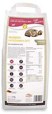 SALiNGO Premium Katzenfutter trocken Sensitive Lamm, Geflügel & Reis für Erwachsene, Sensible Katzen, ohne Zucker und Weizen (2x2kg)
