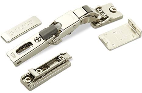 2 x Salice cerniera universale con ammortizzatore per porta in vetro o a specchio 110° con piastra di montaggio lineare altezza 3 mm con viti Euro, regolazione eccentrica