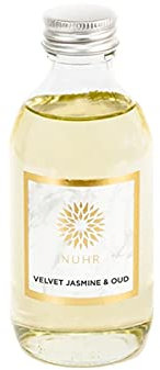 NUHR Home Oud Fragrance - Luxury Velvet Jasmine & Oud Scented Oil Refill with Rattan Reed Diffuser Sticks - 200ml
