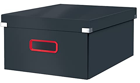 Leitz Click & Store Large Storage Box, Foldable A3 File Box with Lid, Premium Strong Cardboard Container for Home/Office Filing, Cosy Range, Velvet Grey, 53490089