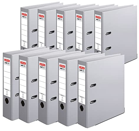 Herlitz 10834372 Ordner maX.file protect+, A4, Rückenbreite: 8cm, Voll-PP-Folienbezug, grau, 10 Stück