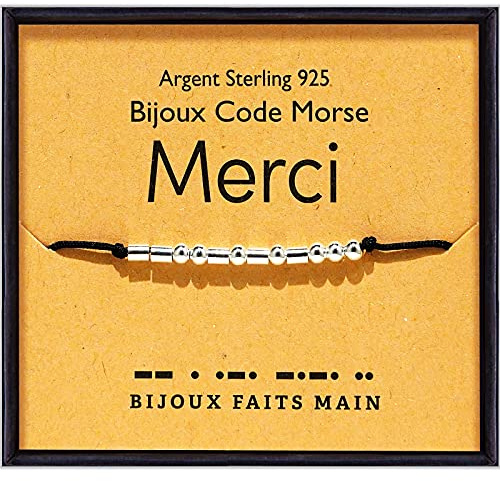 Suyi Merci Cadeaux pour Les Femmes Bracelet Morse Perles en Argent Sterling 925 pour La Meilleure Amie De La Mère Grand-mère Collègue Merci