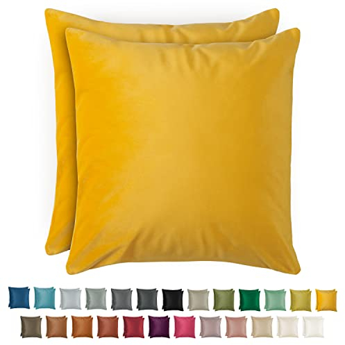 Blumtal 2er Set Kissenbezug 50x50 cm Gelb - dekorativer Samt Kissenbezug mit verstecktem Reißverschluss, Kissenhülle für Zierkissen Deko-Kissen Polster Sofakissen & Couchkissen, waschbar