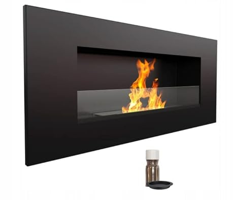 KRATKI Chimenea de bioetanol Delta 2 + 2 aceites de aromaterapia y 1 Recipiente Montaje en Pared o instalación empotrada l Biocontainer 0,5 l, TÜV Acero, 40 x 90 cm, Negro