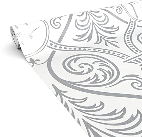 ANRO Klebefolie Möbelfolie matt Dekofolie DIY selbstklebend kratzfest wasserfest 0,45x2m Ornament Silber Grau