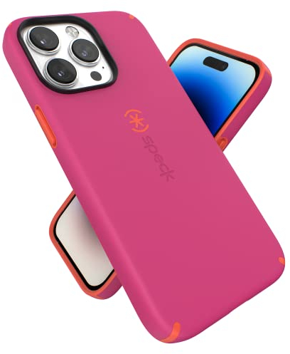 Speck Schutzhülle für iPhone 14 Pro Max: Fallschutz, Kratzfest, gebaut für MagSafe-Hülle mit weicher Touch-Beschichtung, 6,7 Zoll iPhone 14, zweilagige Hülle, Digital Pink/Energy Red Candyshell