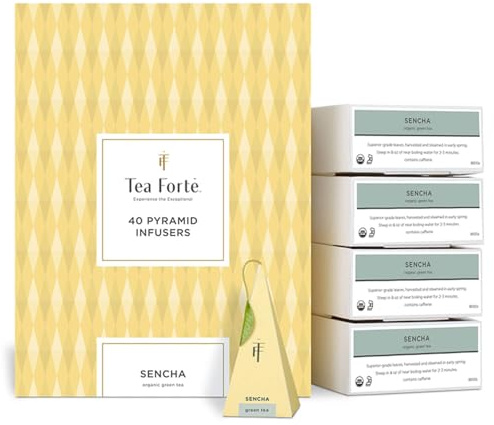 Tea Forte Sencha | Grüner BioTee Event Box Großpackung | 40 handgefertigte Pyramiden-Teeaufgüsse |