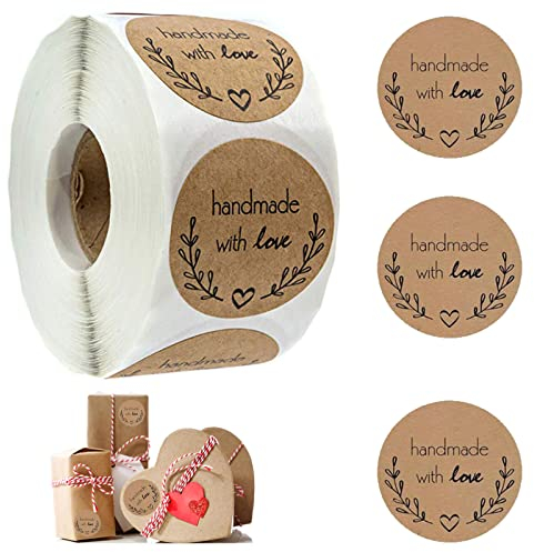 Geschenkaufkleber, 500 Stück Runder Aufkleber, Etiketten Handmade, 38mm Marmeladen Etiketten, Runde, Ablösbare Sticker, Etiketten Selbstklebend für Weihnachten/Umschlag/Geschenktüten
