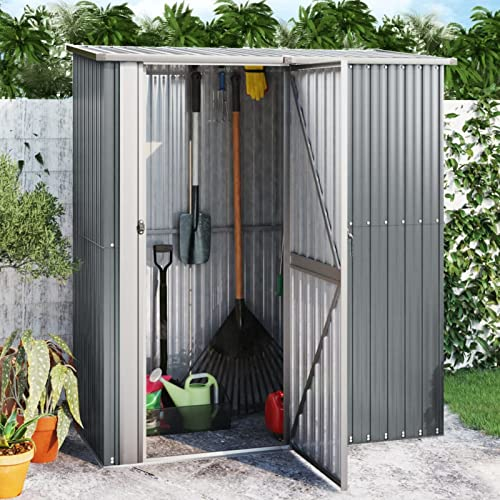 Festnight Geräteschuppen Metall Geräteschrank Gartenhaus Gerätehaus Gartenschrank Gartenschuppen Garten Schuppen Outdoor Schrank fahrradunterstand Grau 180,5x97x209,5 cm