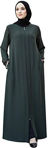 istanbul styles Damen-Abaya, Spitzenapplikation, langärmelig, bodenlang, Reißverschluss, bodenlang, Türkei, islamische Mode (DE/NL/SE/PL, Alphanumerisch, XXL, Regular, Regular, Grün)