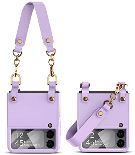 COQUE Samsung Z Flip 4 5G Custodia stile borsetta, custodia del telefono+film protettivo 2 in 1, cover del telefono pieghevole per Samsung Galaxy Z Flip 4 5G-Viola