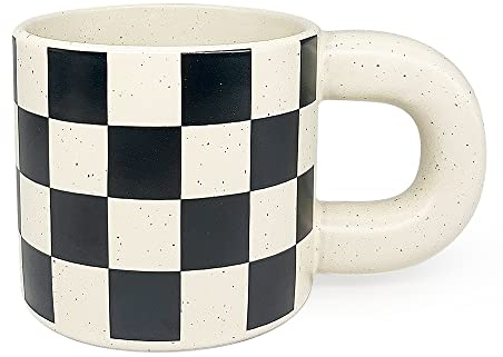 Ceramic Coffee Mug,Tea Cup with Porcelain Fat Round Handle,Dishwasher&Microwave Safe Mug to Decorate,12 oz, Modern,Simplicity Unique Style For Any Kitchen. (Checkerboard)