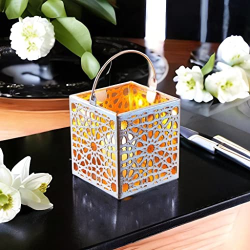 MARRAKESCH Orientalische Teelichthalter 10cm Weiss aus Metall & Glas Deko Windlicht Assa als Hochzeitsdeko Tischdeko