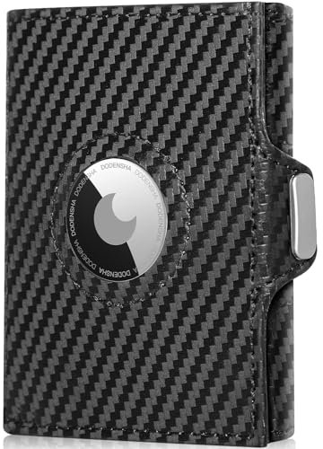 DODENSHA Airtag Mini Geldbörse mit Münzfach und RFID-Schutz I Portmonee mit Knöpfen für Herren I Slim Wallet I Karten Portemonnaie Klein | Kreditkartenetui für Herren | Premium Carbon