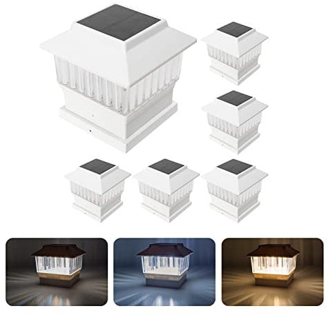 Involux Modern Solar Post Cap Lights #2 (fits 4x4, 5x5), 50 Lumens with Three Color Options, Outdoor Deck Fence Light, Waterproof, White, 6 Pack