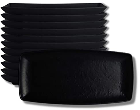 Creations Melamine Dinner Platter Plates, Steelite Heavy Duty Break Resistant Commercial Foodservice Restaurant, Cali Rectangle 11.5 x 5.5, Contemporary Textured Surface, 12 Set, Black