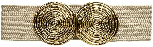 Caspar GU325 breiter elastischer Damen Stretch Taillengürtel mit goldfarbener Doppelschnalle, Gürtelgröße:80 [für Körperumfang 90-105 cm], Farbe:beige