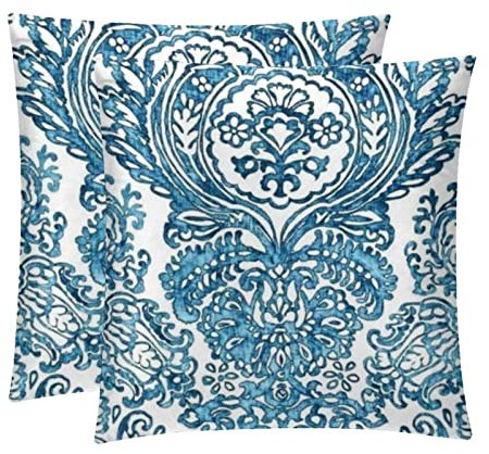 TBOUOBT Set mit 2 dekorativen Kissenbezügen, Kissenbezug für Sofa, Schlafzimmer, Auto,Blaues Retro Barock Muster