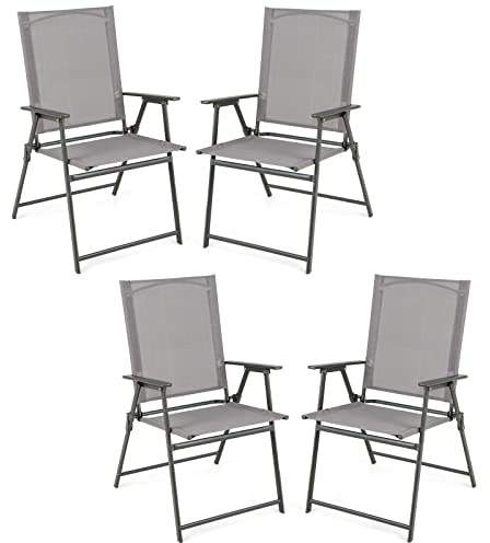 KOMFOTTEU 4er Set Gartenstühle, Klappstühle tragbar mit Armlehnen, Balkonstühle mit ergonomischer Rückenlehne, Campingstühle bis 150 kg, Outdoor Stühle wetterfest für Garten, Terrassen, Balkon