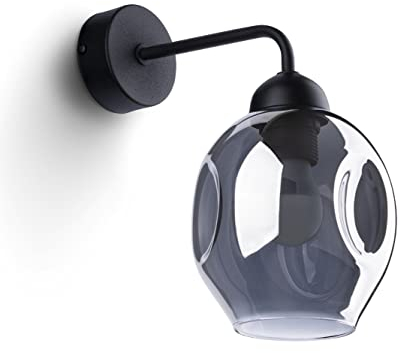 Licht-Erlebnisse Wandleuchte Modern Schwarz Metall Rauchglas H: 29 cm E27 Wandlampe innen Wohnzimmer Flur Beleuchtung