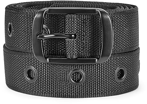 Bluecton Nietengürtel Herren Gürtel Männer Stoffgürtel Schwarz Größe 120CM