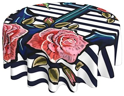 Tischtuch Exotischer Anker Und Rosen Pflegeleicht Garten Tischdecke Wasserdicht Wachstischdecke 152Cm Für Garten Picknick Geburtstag