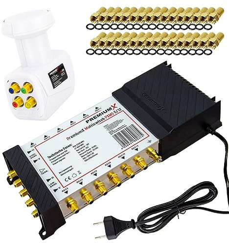 Premium X Multischalter Set 5/12 Satelliten Multiswitch Quattro LNB weiß 32x F-Stecker Signalverteiler 1 SAT für 12 Teilnehmer