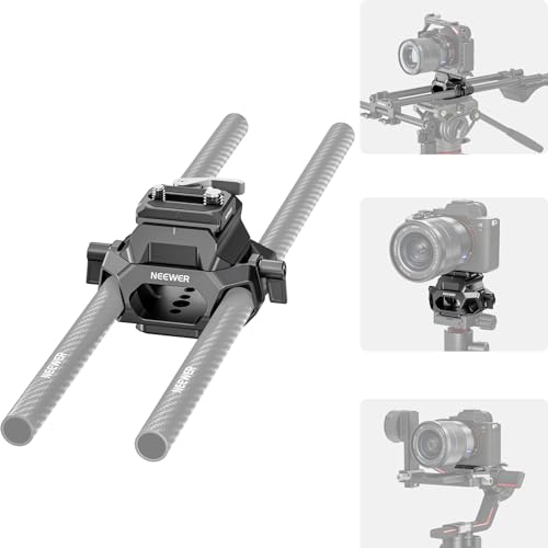 NEEWER 15mm LWS Baseplate with Arca Type QR Plate & Base, Dual 15mm Rod Clamps, Retractable Anti Off Pin, 1/4 3/8 Threads, 60mm Rail Gauge, Compatible with SmallRig Shoulder Rig DJI RS Gimbal, SR006