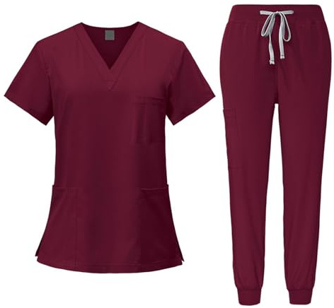 Fonowx Medizinische Arbeitskleidung Damen Herren, Krankenschwester Arbeitskleidung Set, V-Ausschnitt Anti-Falten, Medizinische Uniform mit Oberteil und Hose für Beauty Salon Klinik Krankenhaus