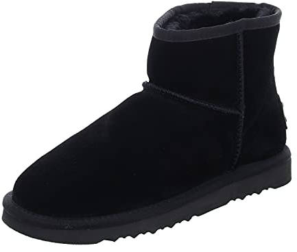 OOG Boots Damen Lederboots Stiefel Mini Boots, Schneestiefel echtes Leder, warme und Fell gefütterte Winterschuhe, rutschfeste, Flache, bequem und Kurze Stiefel
