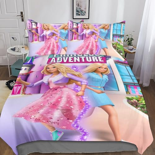 Barbie Bettwäsche Bettbezug 3D-Druck,Bettwäsche-Set Bettbezüge Mit Kissenbezug ,Kinderbettwäsche Jungen Und Mädchen Double(200x200cm)