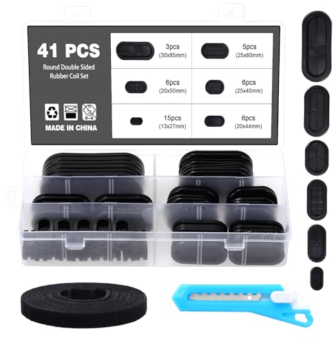 Knpwer 41 Stk Gummitülle Set,6 Größen Gummi Stopfen, Blindstopfen Gummi Sortiment, Kabeldurchführung Gummistopfen, Gummi Kabeldurchführung,mit Craft Messer und Kabelbinder Kit