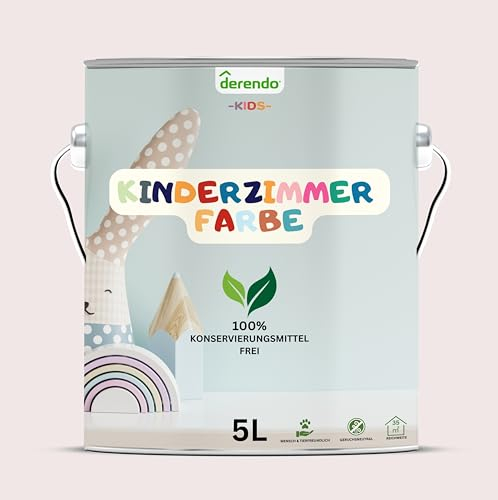 derendo Kinderzimmer Wandfarbe – Umweltfreundlich, Geruchsneutral, Hohe Deckkraft, Schadstofffrei – Farbenfrohe Auswahl pastellfarben Farbe (Lila- Lavendel Lila, 5 Liters)