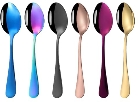 DUINIU 6 Pieces Coffee Spoon, Stainless Steel Coffee Spoon, Dessert Spoon Tea Spoon, Children's Spoon, Western Tableware, Small Spoon, Tableware Set Suitable for Restaurants, Dessert Shops and Cafes