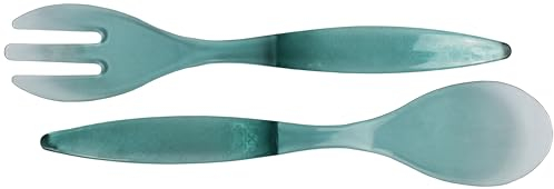 2 Pcs Pearl Salad Server Spoons Set Salad Mixing Dinner Fork and Spoon Long Handle Salad Tongs Kitchen Cooking Utensil Cutlery Set (Blue)