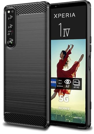 For Sony Xperia 1 IV Case, [Slim Fit] Shockproof Brushed Carbon Fibre [Protective Case] Cover, Gel Rubber Phone Case For (Sony Xperia 1 IV) Black