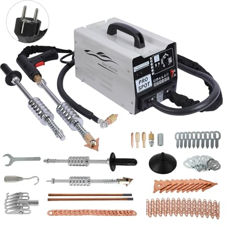 PLAYOCCAR 220V Soldador Carrocerías 1800W Soldador Abolladuras Puntos 16 Accesorios & 6 Modos Soldadura, Herramienta Quitar Abolladuras, Kit Herramientas Reparación Capós y Puertas.