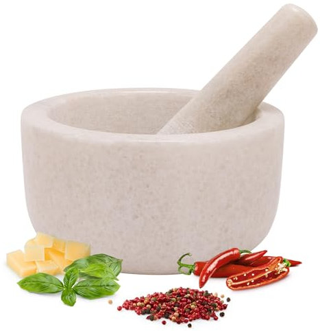 H&S Pestle and Mortar Set Premium Marble White - 18cm(7.1) Diameter