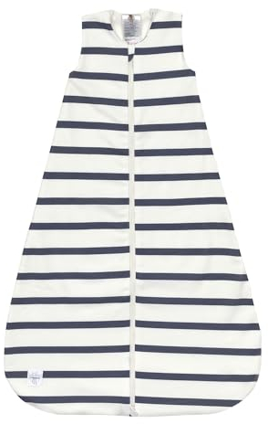 LÄSSIG Baby Schlafsack ärmellos Bio Baumwolle GOTS zertifiziert 1,0 TOG/Sleeping Bag Striped milky/navy, Größe 74/80