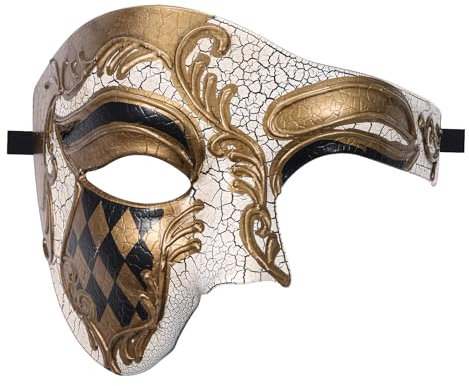 Oidea Masque de bal masqué pour homme : fantôme de l'opéra demi-masque vénitien pour Halloween, fête costumée, bal de fin d'année, Mardi Gras, carnaval, doré