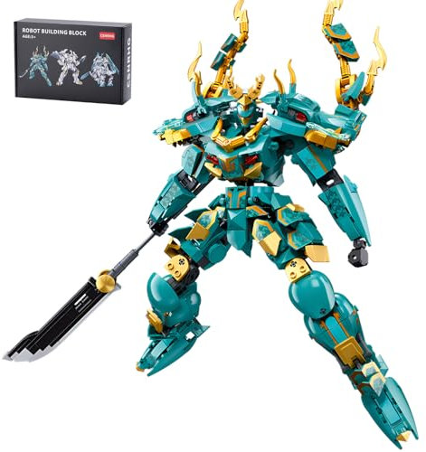 CSNRHG Green Dargon Samurai Mech Roboter mit langem Speer Modell Bausteine Spielzeug Set Mythischer Geburtstag für Alter 8+ Kinder Erwachsene Teens 704 Teile