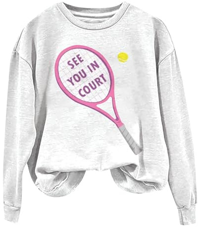 PODOLIXIA Damen Pullover Sweatshirt, Tennis, Rundhalsausschnitt, Langarm, Elegante Sportshirt mit Brief Grafik Drucke Sport Langarmshirt Damen Mode Herbst Oberteile