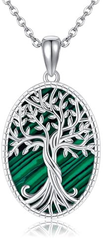 ONEFINITY Tree of Life Necklace with Malachite 925 Sterling Silver Tree of Life Pendant Family Tree Jewelry Gifts for Women