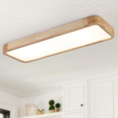 Schindora LED Deckenleuchte Holz,100 * 30Cm Modern Deckenlampe 40W KüChe Lampe,Dimmbar Mit Steuerung,Groß Deckenlampe Wohnzimmer FüR Schlafzimmer BüRo