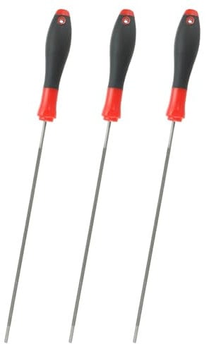 sourcing map 3 Pcs Chainsaw Chain Sharpening File, 1/8-Inch (3.2 Mm) Round Chain Saw Sharpener File White Steel Chainsaw File with Plastic Handle for Chainsaw