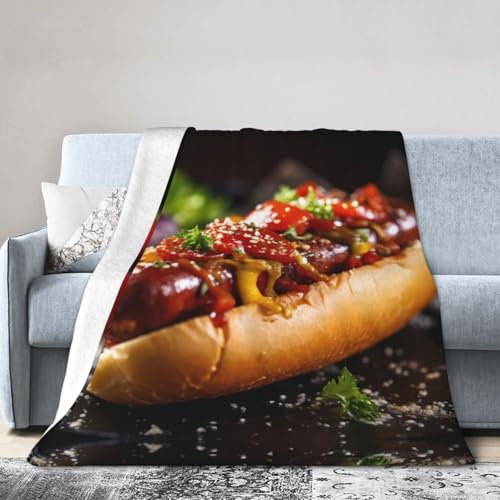 WZYWHJ Decken 101,6 x 76,2 cm – leichte, langlebige und kompakte Anti-Falten-Decke für Bett, Sofa, Camping, Kino und Reisen, Hot-Dog-Bild