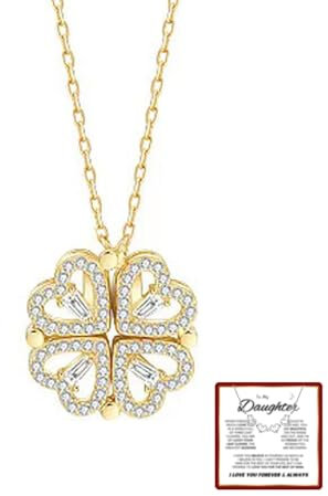 Daughter's 4-Leaf Clover Lucky Charm Necklace and Forever and Rose Gift Box, ziella Necklace for My Daughter Four Leaf Clover, S925 Sterling Silver Necklace for Women Birthday Christmas (gold)