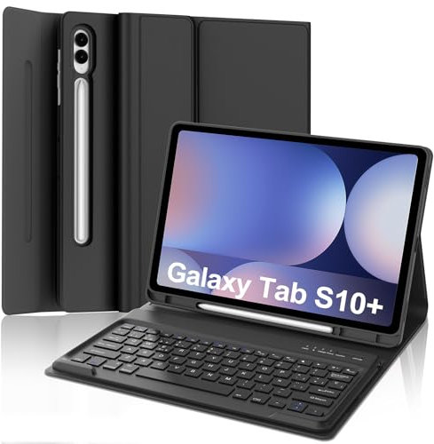IVEOPPE Funda Teclado Samsung Galaxy Tab S9 FE Plus/S9 Plus/S10 Plus 12.4, Cover Teclado Bluetooth Español Ñ Magnético Desmontable con Portalápices, Negro